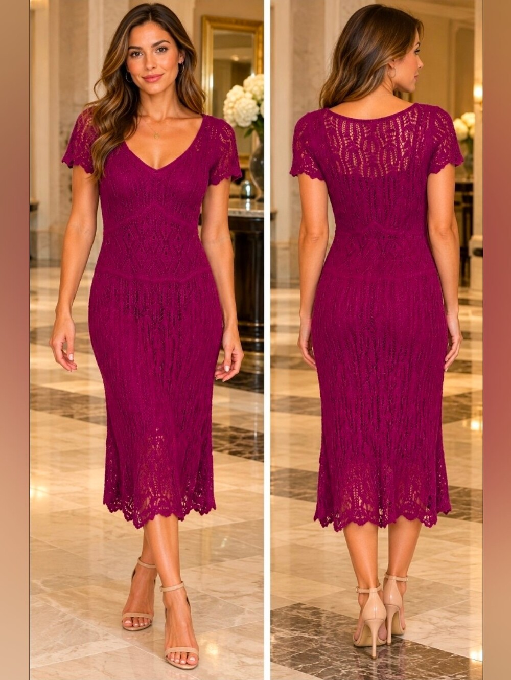 Julian Taylor Plum Crochet Midi Dress